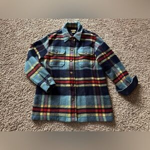LIMITED AMERICA RED BLUE PLAID WOOL BUTTON DOWN JACKET/SHIRT VINTAGE Sz Small